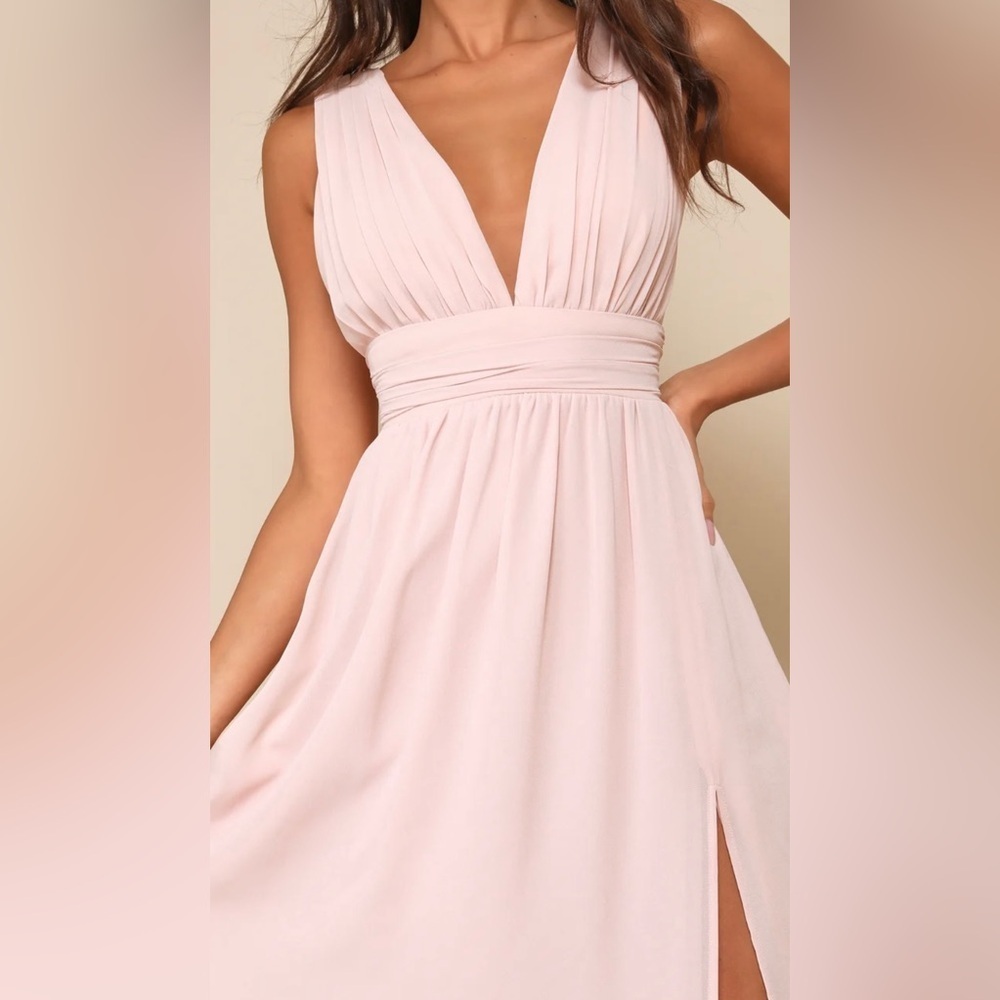 Lulu's Heavenly Hues Blush Maxi Dress Formal Flowing Size Small